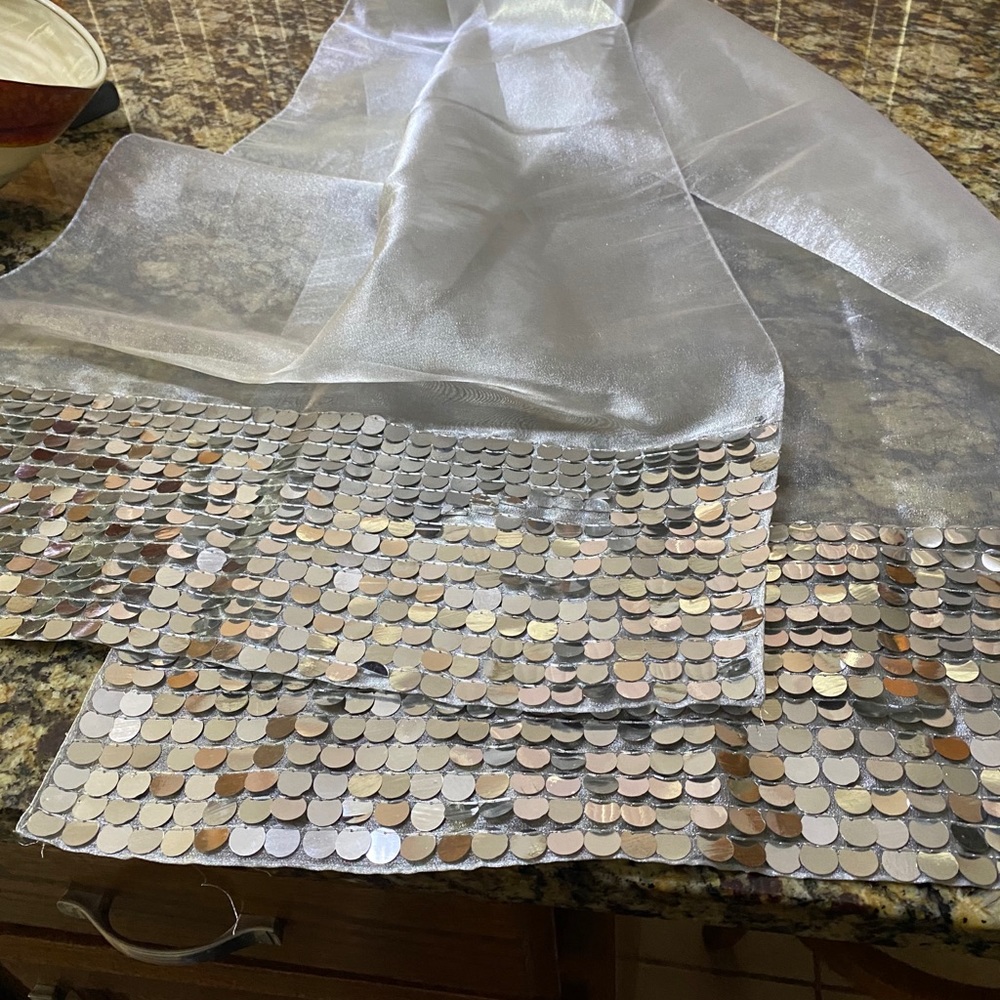 Silver sheer metallic Shawl with sequins large